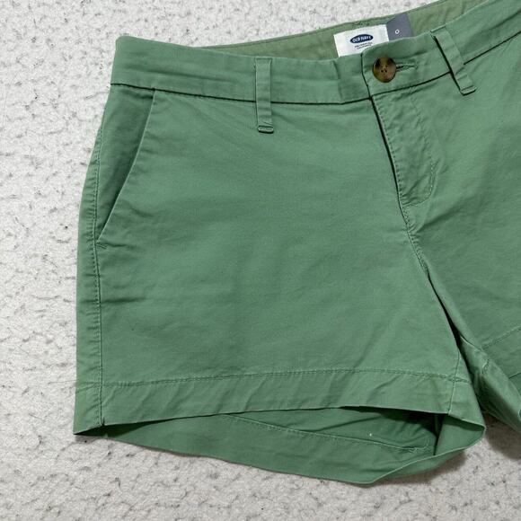 Old Navy Women's 0 Flat Front 3" Inseam Chino Shorts Green Low Rise - Picture 2 of 11